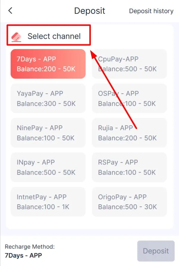 Choose a deposit channel